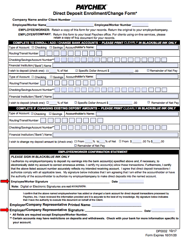 Direct Deposit Form Paychex