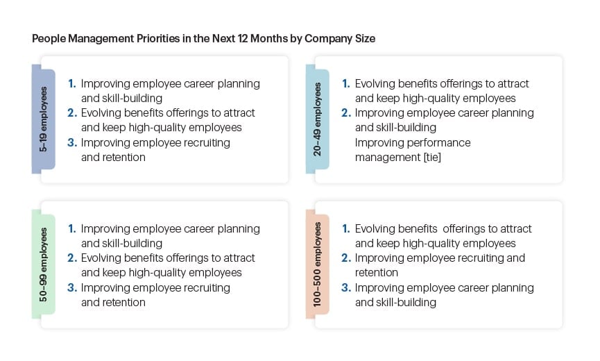 people management priorities in the next 12 months by company size