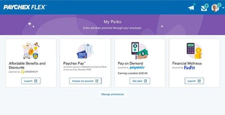 screenshot of Paychex Flex Perks