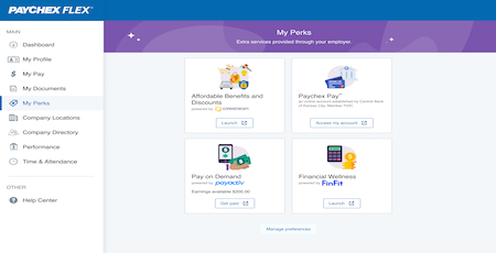 screenshot of paychex perks