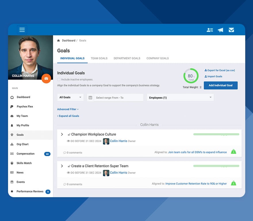 Employee and company goals with Paychex's employee engagement software