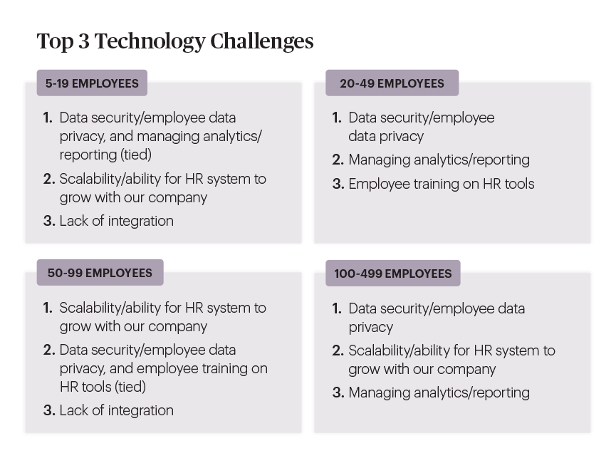 Top 3 technology challenges by business size chart