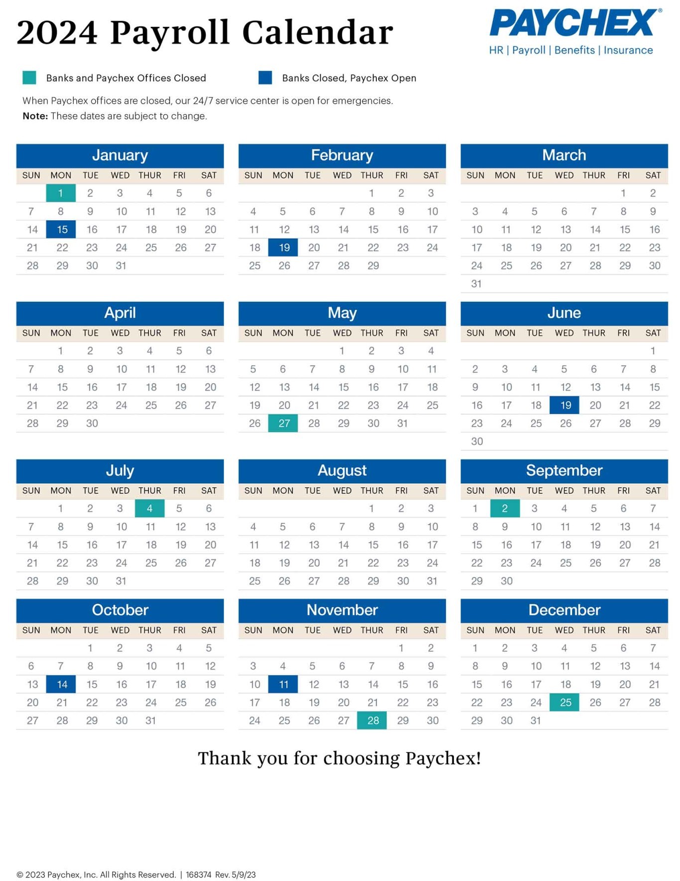 Paychex 2024 Holiday Calendar Becki Aloysia